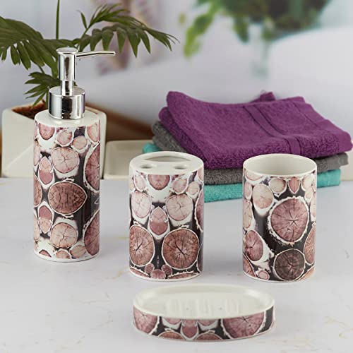 Image of SaSaSa Ceramic Bathroom Accessories Set of 4 Modern Bath Set with Soap Dispenser & Toothbrush Holder, Luxury Home & Gift Idea, Multicolor (8477)