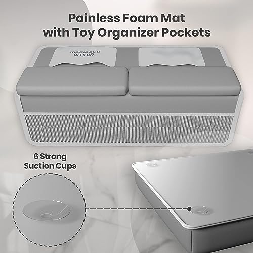 Image of Baby Bath Kneeler and Elbow Rest Pad 2 Pieces Set with 3 Spacious Pocket to Organize Baby Acessories, 1.5 inch Thick Non-Slip, Soft, Fast-Drying Foldable Toddler Bath (Grey)