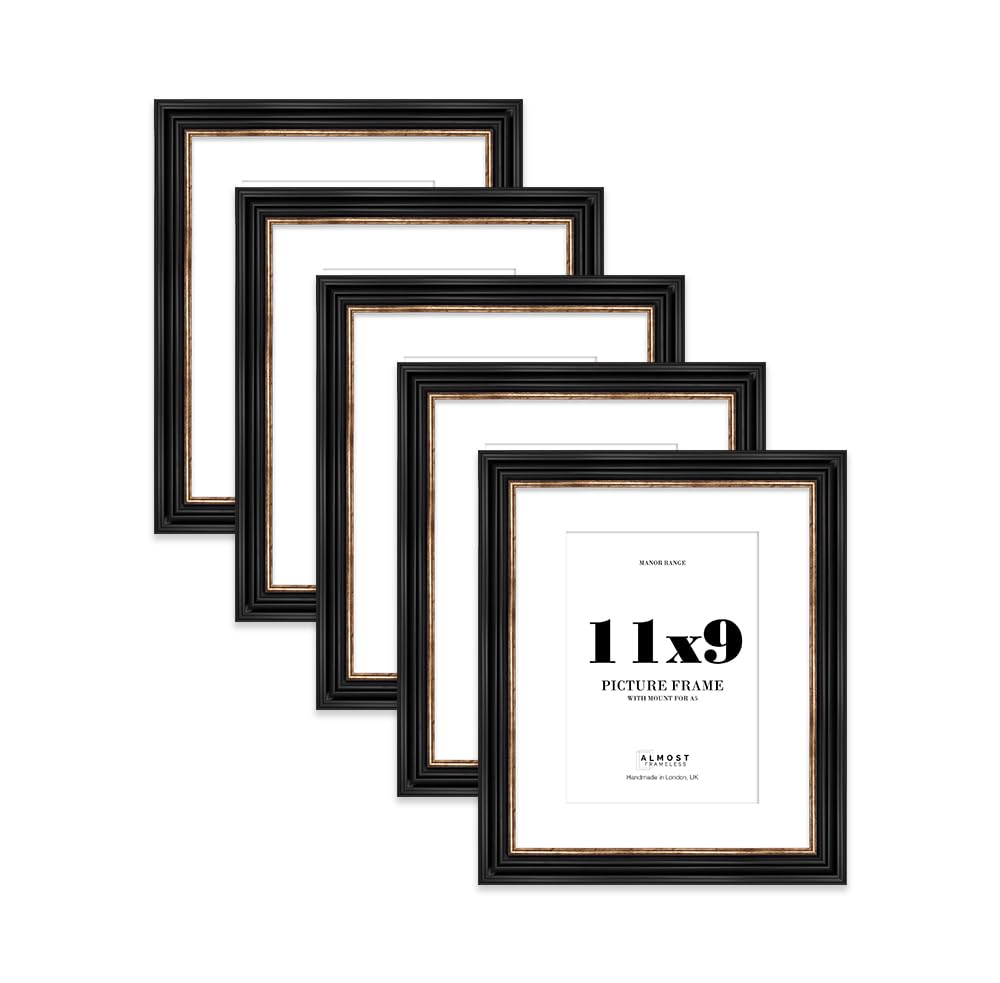 11x9" Black and Gold Picture Frame - 11x9" Frame with A5" Mount for 11x9"/A5" Pictures Classic Style Antique-Inspired Home Accessories, 5 Pack โ image 1
