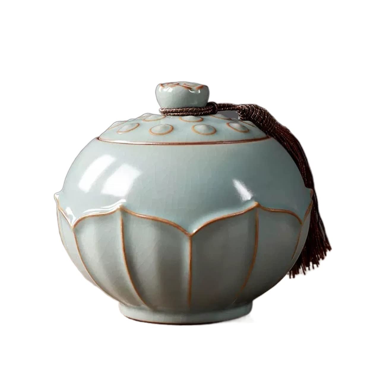 Hhaoran-9868 Ceramic Tea Canister Retro Lotus Decorative Porcelain Tea Pot Chinese Ceramic with Lid Loose Sugar Ginger Coffee Bean Jar Food Canisters for Kitchen(Green,Small)