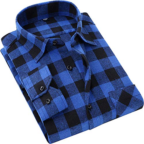 Image of DOKKIA Men's Casual Dress Long Sleeve Buffalo Plaid Checkered Fitted Flannel Shirt