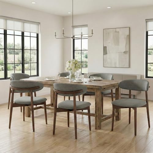 Image of Dining Room Chairs Set of 6, Upholstered Farmhouse Dining Chairs, Modern Fabric Kitchen Chairs with Solid Wood Leg,Green