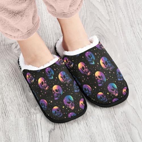 Skull Colorful Stars Slippers For Women Men Soft Memory Foam Non-Slip Hallowmas Winter Indoor House Shoes Travel Slipper4