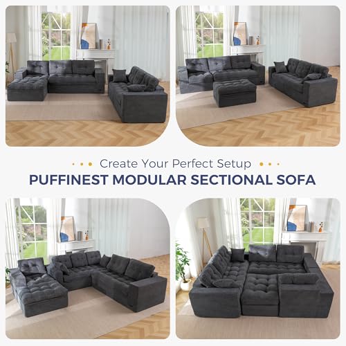 Image of MAXYOYO Modular Sectional Sofa with Ottoman and Loveseat, Cloud Boneless Couch with Layered Cushion, Flexible Module Combination Sofa for Living Room, No Assembly Required,Dark Grey