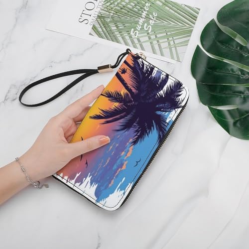 Beach, Sunset PU Leather Clutch Long Bifold Wallet, Coin Purse Credit Pass Case, Durable Card-Holder Money Storage for Women Men4