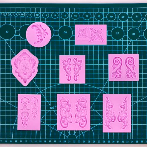 Silicone Fondant Molds Baroque Scroll Pattern, 8-Piece Decorative Cake Molds Set, Relief Chocolate Baking Molds for Cake Decoration Cupcake Topper Candy Sugar Craft Gum Paste Clay Resin