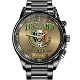 V VIENDSTORE Personalized Soccer Heritage Watch, Custom Name National Pride Watch with Country Crest & Flag, Football World Championship (Ireland)