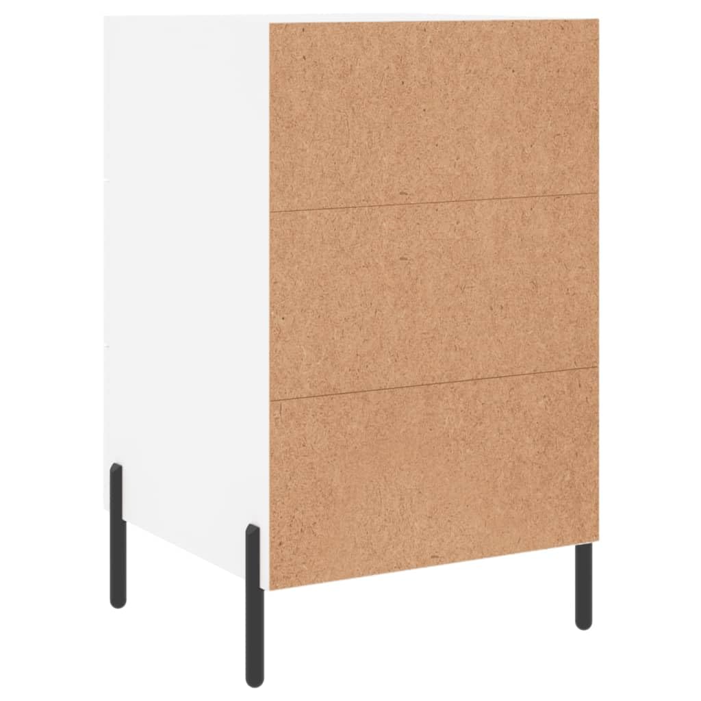 Comodino bianco in legno multistrato con piedini in ferro 40x40x66 cm, mobiletto moderno con cassetto e ripiano, contenitore salvaspazio per camera da letto, soggiorno, ufficio, corridoio