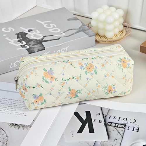 Image of Carry bloom Pencil Pouch Cute Pencil Case for Girls Aesthetic Pencil Bag with Zipper Pen Cases School Supplies Makeup Bag (8 flower orange)