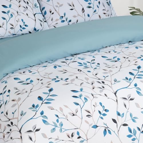 Majestic Giftware Madison Linen 4 Pcs 44" Twin Size Bedding Set (BL506-44T-4pc Set), Forest Ferns 300 TC Cotton Sateen Durable & Washable | 1 Fitted Sheet, 1 Duvet, 2 Pillowcases- Lux Collection