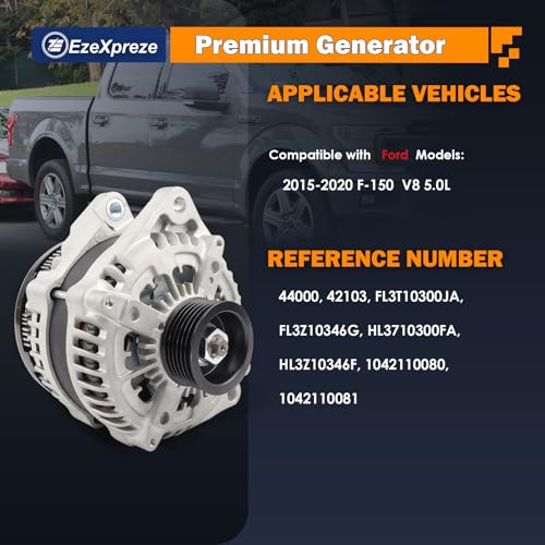 Image of Ezexpreze Alternator Compatible with Ford F-150 F150 2015-2020 5.0L V8, 12V 240A 6-Groove Pulley Clockwise, OE# 44000 42103 FL3T10300JA FL3Z10346G HL3710300FA HL3Z10346F 1042110081 1042110080
