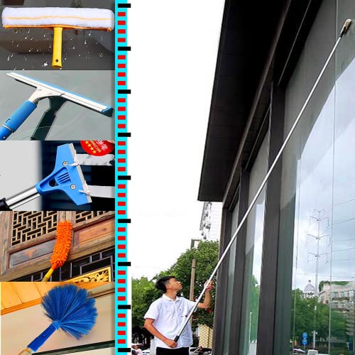 高所 ロング モップ 外壁 掃除 3-12m選択可能 交換用ヘッド5点 窓掃除 クモの巣除去 大掃除 ロングモップ つなぎ柄 高強度 大きい窓、高い壁、看板、屋根、屋外LED画面などの高所掃除 (長さ8m セット)