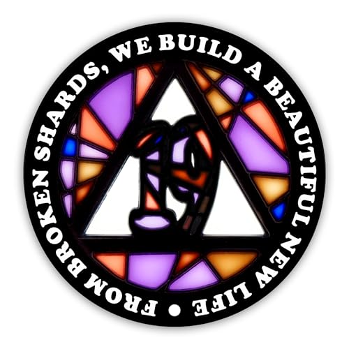 Image of Stained Glass 19 Year AA Chip Sobriety Coin Medallion, Fragments to Freedom Alcoholics Anonymous Addiction Recovery Anniversary Token, Inspirational Sober Gifts for Men and Women by the Token Shop