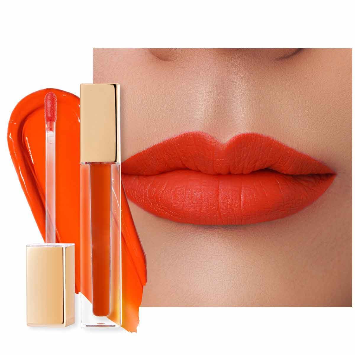 Oulac Matte Liquid Orange Lipstick for Women - High Impact Colour Lip Stain Waterproof & Long Lasting Lip Tint with Vitamin E & Rose Oil, Vegan, Coral Red M07