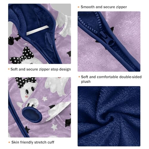 Cute Ghosts with Bats Toddler Fleece Jacket Girl Boys Hooded Fleece Jacket Coat Warm Outwear Zip-up 3-10T3