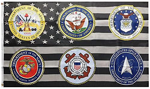 Six Military Branches USA Black & White 100D 3x5 3'x5' Woven Poly Nylon Flag