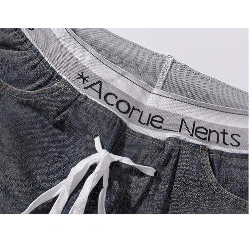 Double Waist Sweatpants Wide Leg Denim Pants with Elastic Drawstring Double Waisted Washed Sweatpant Jeans4