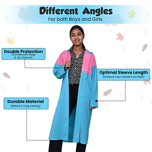 Image of HACER Aqua Raincoat for 9 to 10 Years Old Kids Children Water Resistant Rainsuit Adjustable Hood Drawstring Hem Rainwear with Side Pockets (36, Random Colour)