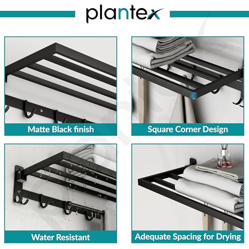 Image of Plantex Stainless Steel Folding Towel Rack /Towel Holder /Towel Bar /24 Inch Towel Stand for Bathroom /Bathroom Accessories - Pack of 1 (APS-1318, Black)