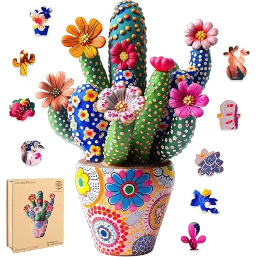 Puzzles for Adults Cactus Flower Wooden Puzzles, 500 Pieces Uniqu...