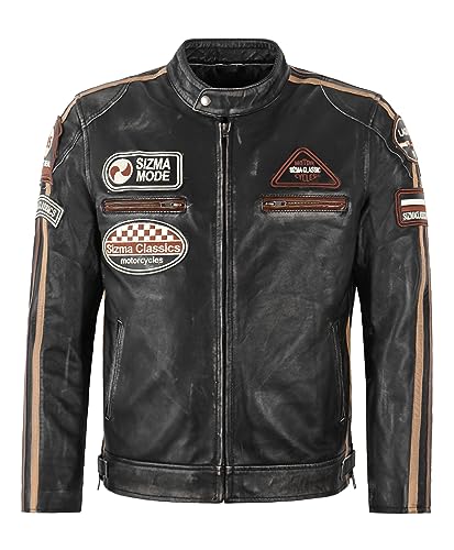 Veste en cuir pour homme Noir Smart Range Veste style moto rétro en agneau vintage 5011
