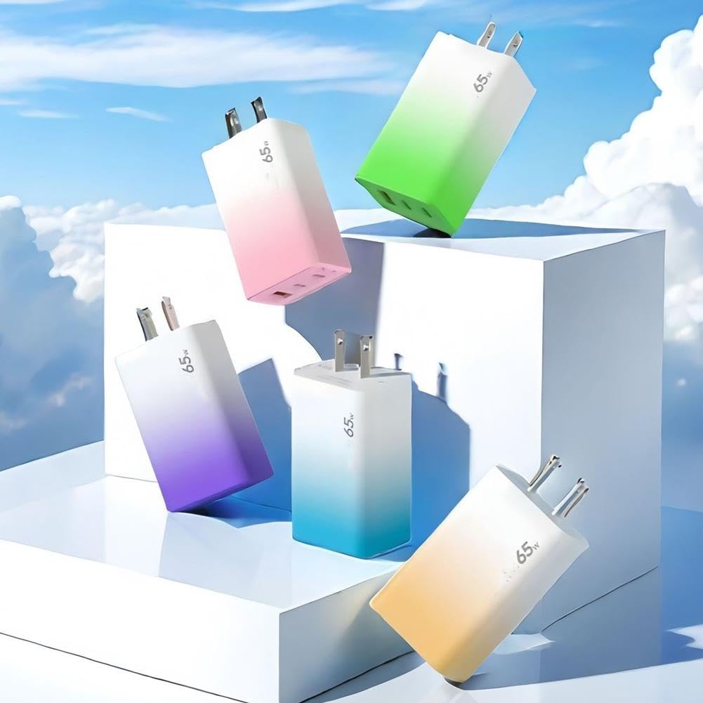 Cargador de viaje GaN de 65 W, cargador USB GaN de 3 puertos, con cable USB y 2 PD, estación de viaje de carga rápida para teléfono y portátiles (rosa)