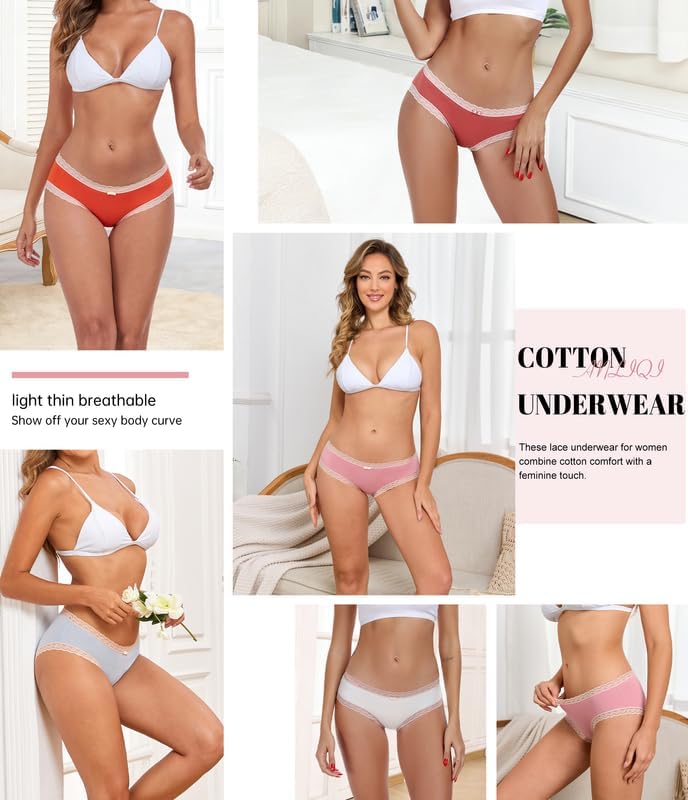 ANLIQI Cotton Underwear for Women Soft Lace Trim Hipster Panties Low Rise Bikini Undies Multipack - Image 7