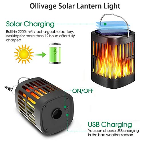 Solar Lanterns Outdoor Hanging, Ollivage Dancing Flame Outdoor Torch Lights Solar Powered Umbrella Night Lights Dusk to Dawn Auto On/Off Landscape Lighting for Garden Camping Party Christmas, 4 Pack