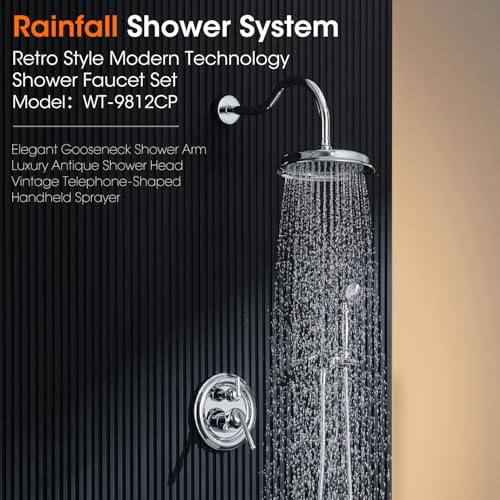 Image of Rainfall Shower System Shower Faucet Set, Luxury, Antique, Polished Chrome