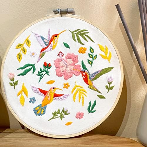 Bird Embroidery Kit for Adults Beginners, Funny flower hummingbird Cross Stitch Kit for Crafts Starters with Cute Birds Flora Patterns Include Embroidery Hoop Cloth Thread Needles and Instructions