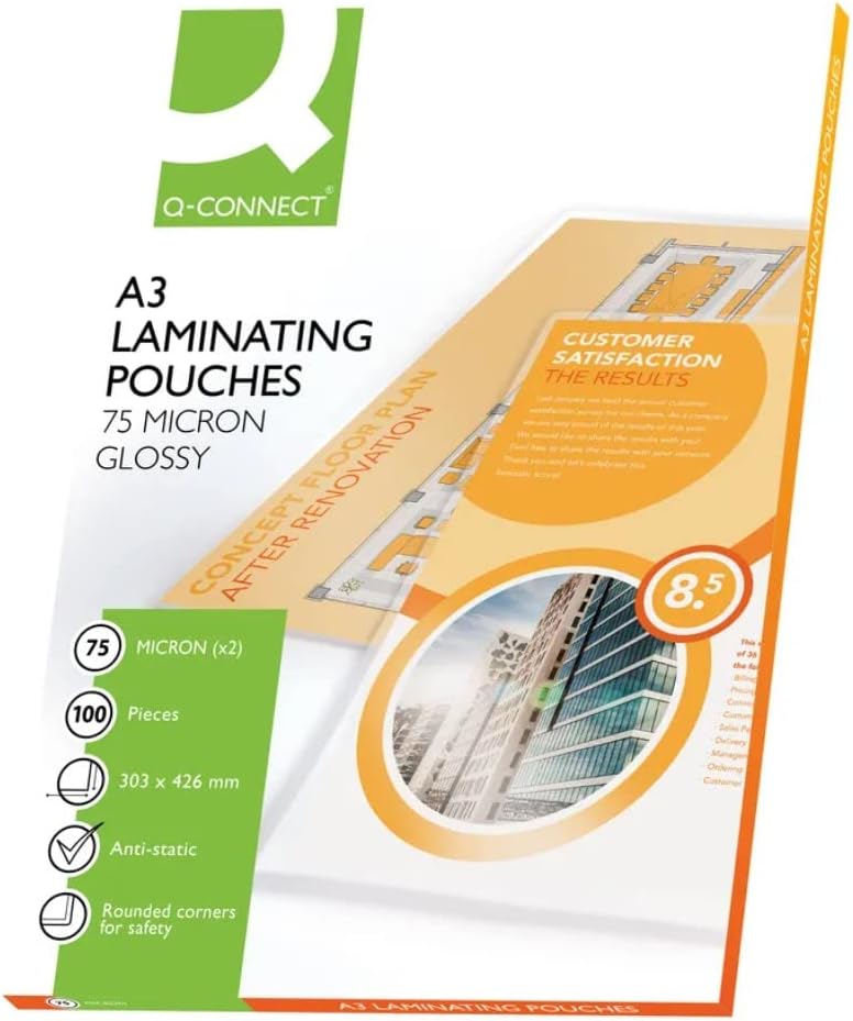 QConnect A3 2x75 Micron Laminating Pouches (Pack of 100) KF11413