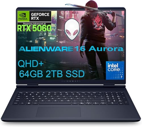 2025 Alienware 16 Aurora Gaming Laptop (16' QHD+ 120Hz, Intel 10-Core 7 240H ( i7-13620H), 64GB DDR5, 2TB SSD, NVIDIA GeForce RTX 5060 8GB), Backlit Keyboard, Wi-Fi 7, Ethernet, Webcam, Win 11 Home