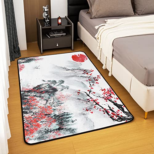 Japanese Style Area Rug Square Japanese Ukiyoe Accent Rug Home Decor Traditional Retro Theme Decorative Rug Living Room Bedroom 100 * 150cm - Image 4
