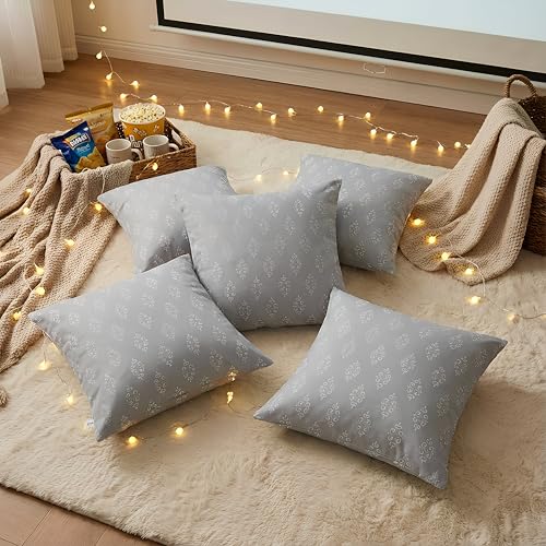 Image of Clasiko 16x16 Cushion Covers - Set of 5 Soft Cotton-Feel Decorative Pillow Covers | Silver Royale, Flap Closure, Perfect for Sofa & Living Room