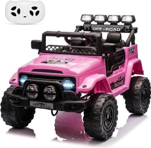 GarveeMore Coche Electrico para Niños 12V   Carro Electrico Infantil con Mando Remoto 2,4G, Música, Antivibración, Ruedas Anchas, 3 Velocidades y Luces LED   para Niños 3 5 Años, Rosa