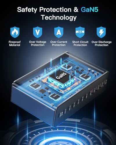 Image of MEKIOJEO 12 Ports Aluminum Alloy 380W Charging Station Fast USB C Charger Block 65W Laptop GaN Charger for MacBook Pro /Air /iPad Pro /iPhone (Blue)
