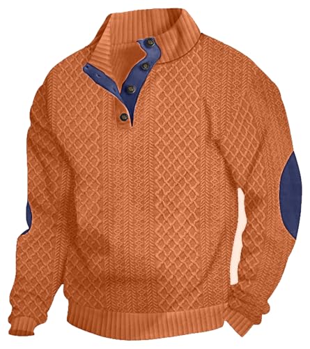 Image of Men's Casual Sweatshirt Pullover Sweater Casual Long Sleeve Stand Collar Quarter Button Sweaters