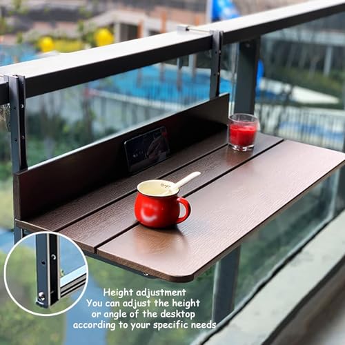Table pliante de balcon réglable en hauteur avec plateau rabattable de 27 x 60 cm - 6