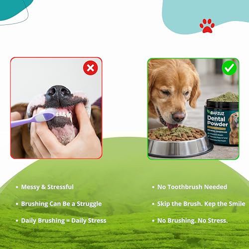 Image of BAFZUZ Dog Dental Powder | Teeth Cleaning & Plaque Tartar Support | Fresh Breath & Oral Health | Natural Brown Algae Formula | 30-Day Supply (150g)