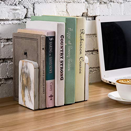 Image of MyGift Farmhouse Book Ends for Shelves, Vintage Decorative Bookends, Bookends Display Organizer, Book Holder Stopper, Office Desk Decor, Whitewashed
