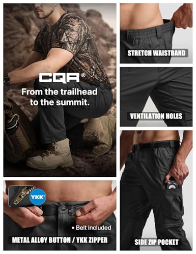 Image of CQR Men's Convertible Cargo Tactical Pants, Water Resistant Outdoor Hiking Pants, Zip Off Lightweight Stretch Work Pants