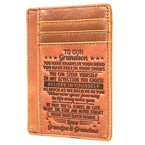 Leathrr Card Holder Wallet,Engraved Front Pocket Minimalist Leather Slim Card Case RFID Blocking Card Clip Wallet for Men.