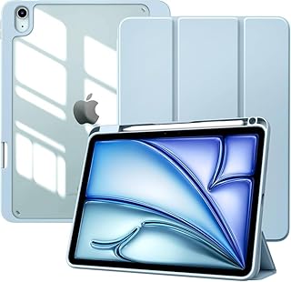 Case for iPad Air 11 Inch (M3/M2-2025/2024) with Pencil Holder, iPad Air 5th/4th Generation Case (2022/2020) 10.9 Inch, Slim Protective Cover with Clear Back, Auto Wake/Sleep (Sky blue)