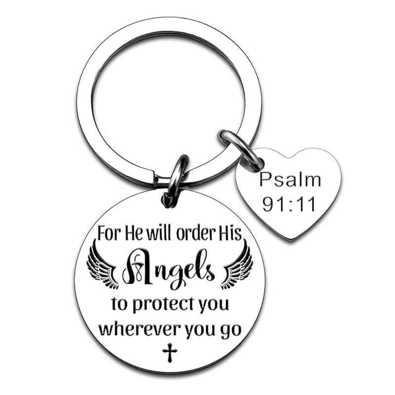 Bible Verse Psalms 91:11 Scripture Keychain Christian Prayer Gods Grace Keyring Blessing Religious Faith Gifts - He Will Order His Angels to Protect You Wherever You Go