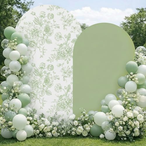 Tegeme 2 Set Sage Green Floral Arch Cover 7.2ft 6.6ft Party Stretchy Backdrop Cover for Wedding Birthday Tea Party Bridal Showers Baby Showers Ceremony Banquet Decor