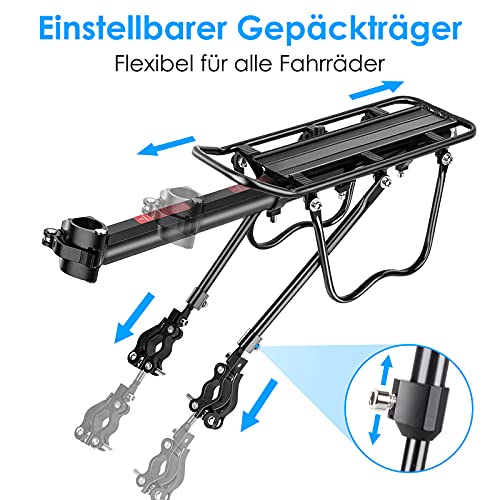 SPGOOD Fahrrad Gepäcktrager Set [24-29 Zoll ]- Einstellbare Universal Aluminiumlegierung Mountainbike Gepäcktrager mit Reflektor, Schnellverschluss und Montage