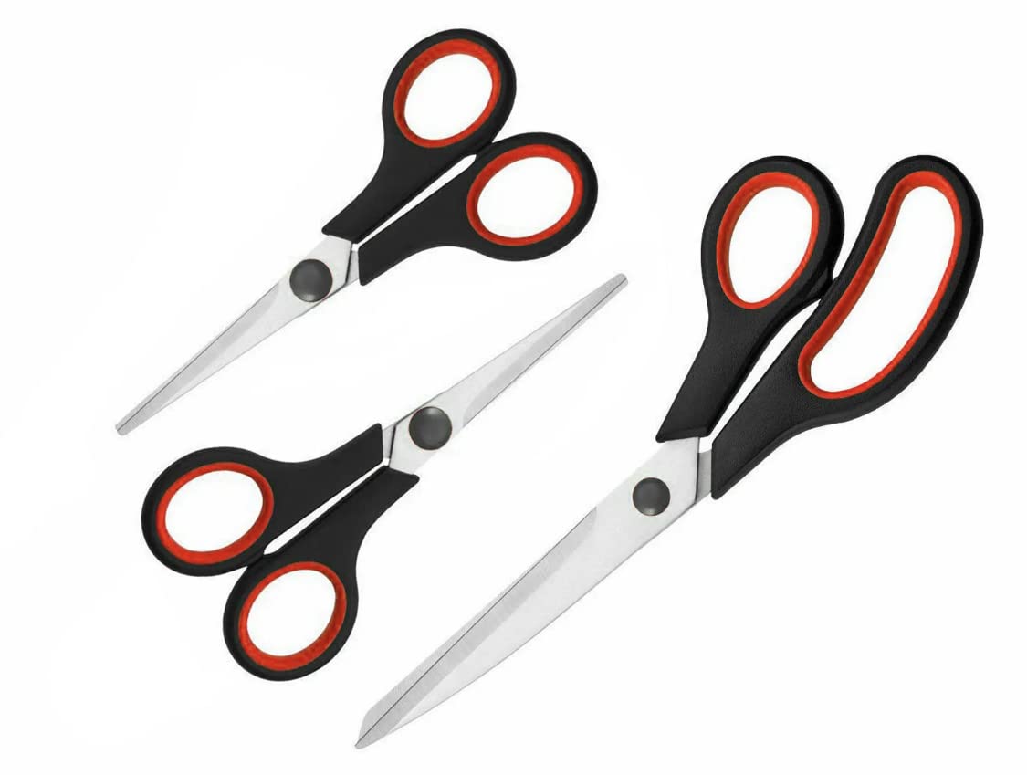 Easy Grip Soft Grip Scissor Pack of 3 Size Scissors Ultra Sharp Titanium Coating Blades Multi-Purpose Scissors