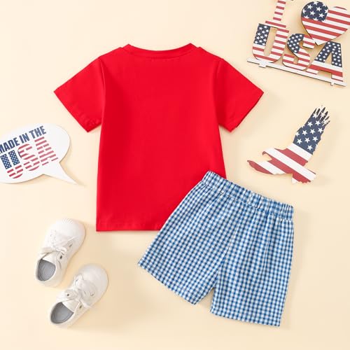 Image of Toddler Boy 4th of July Outfit Embroidered American Flag /Truck Shirt+Striped Shorts Independence Day 1-5T