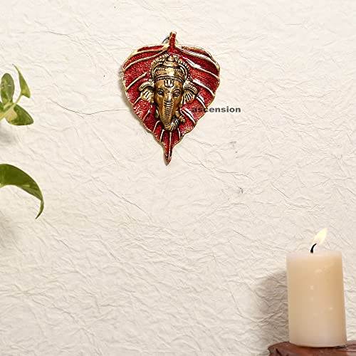 Image of ascension Ganpati Metal Green Lord Leaf Ganesh Idol Patta Statue Decorative Wall Hanging Showpiece Figurine (Red) (Small)