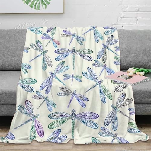 Plaid de salon libellule 127x152cm couverture microfibre